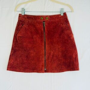Sanctuary Rust Red Zip-Front Suede Mini Skirt